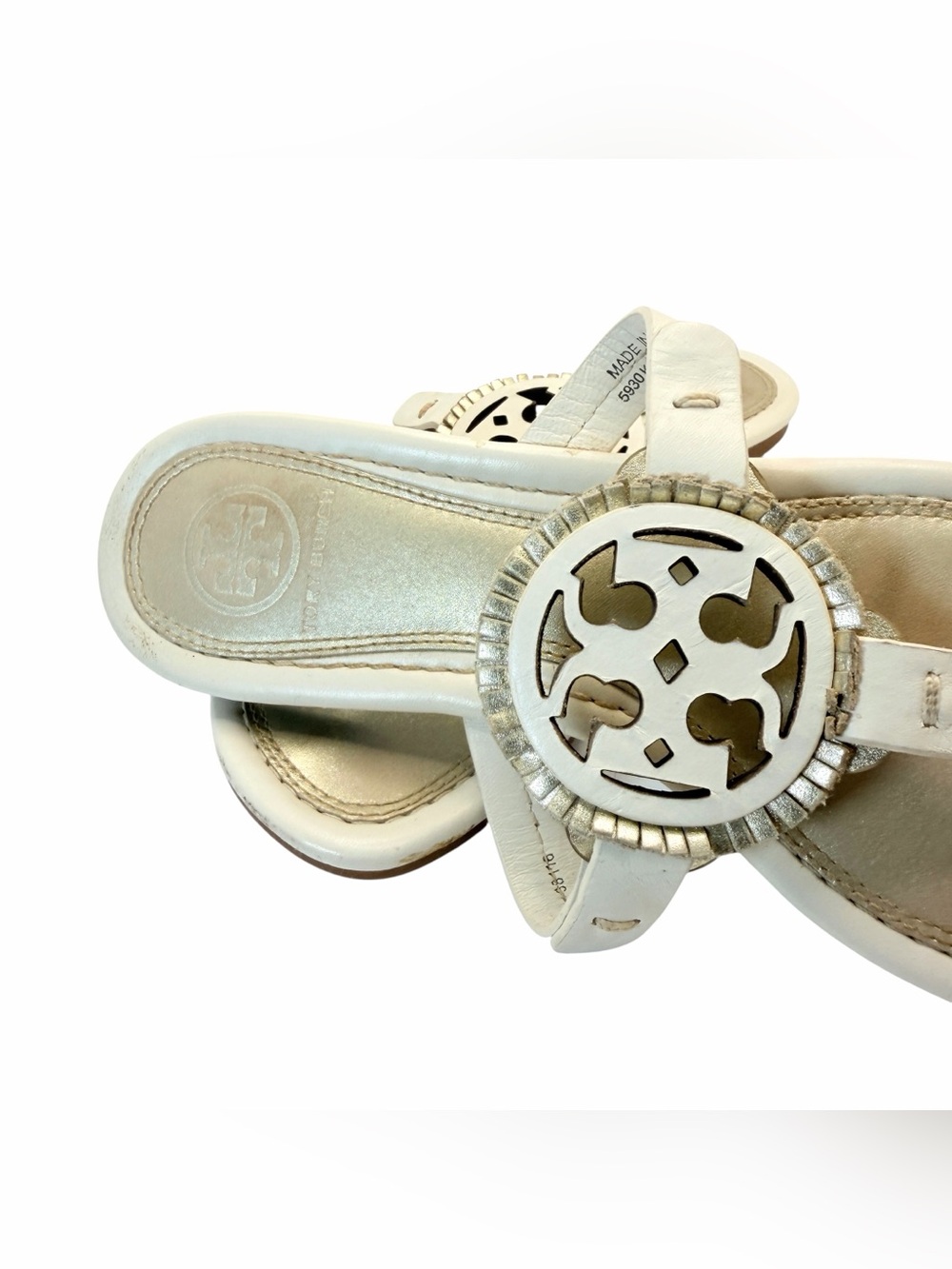 Tory Burch Miller Leather Logo Thong Sandals White/Cream Women’s Size 5.5M - Picture 3 of 5